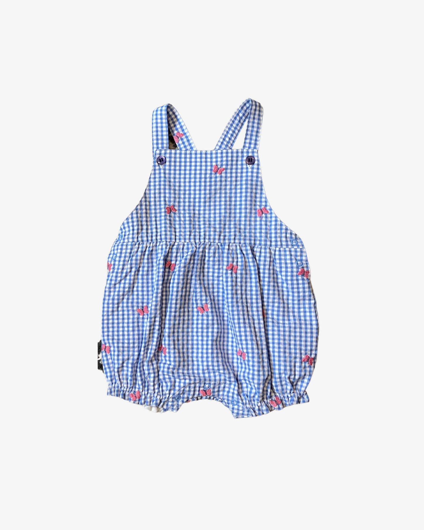 3-6 M Blue gingham dungarees
