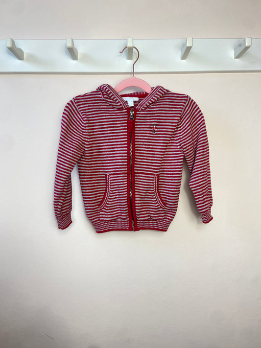 2-3 Y Red and grey striped knitted jacket