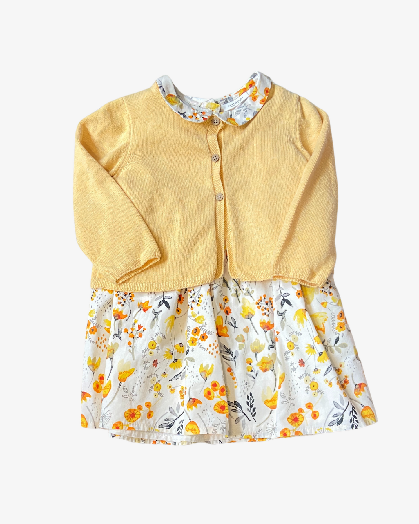 12-18 M Yellow floral dress & cardigan